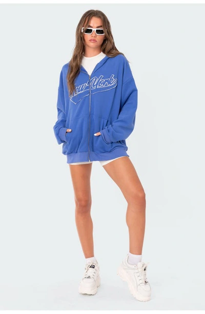 Edikted New York Oversize Front-zip Hoodie In Blue