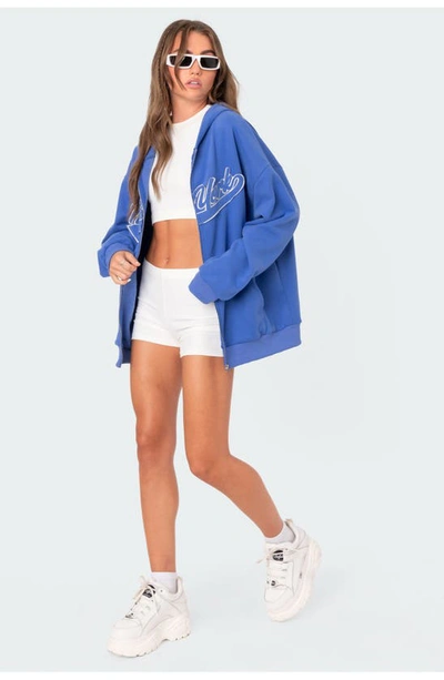 Edikted New York Oversize Front-zip Hoodie In Blue