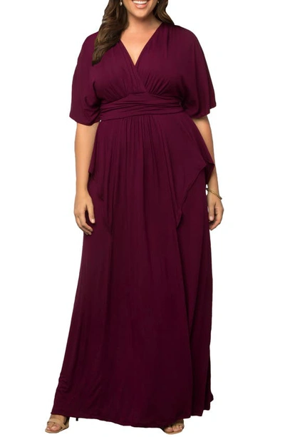 Shop Kiyonna Indie V-neck Fit & Flare Dress In Burgundy