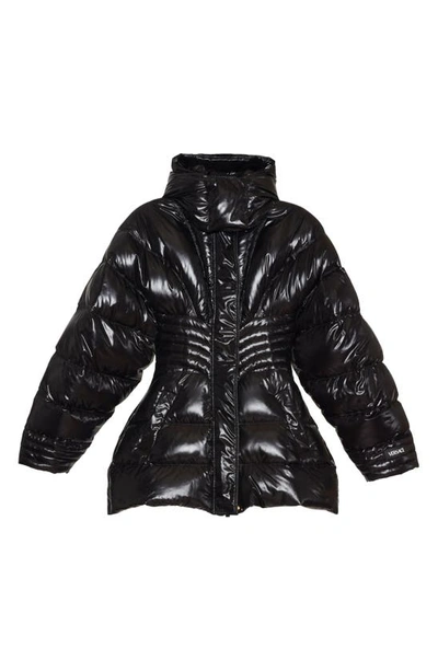 Shop Versace Corset Overlay Quilted Down Puffer Jacket In Nero