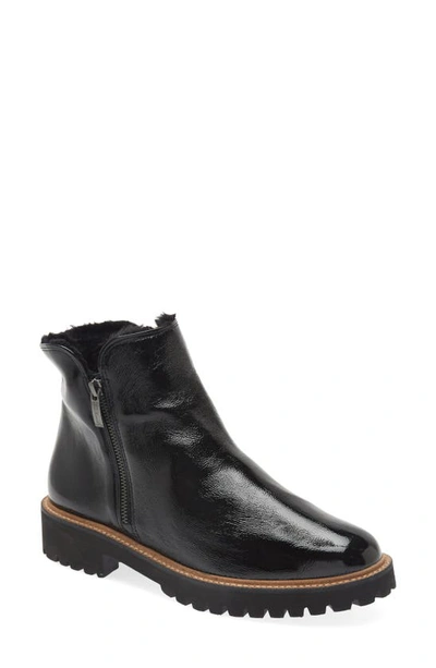 Paul Green Natick Faux Fur Lined Boot In Black Crinkled Patent | ModeSens