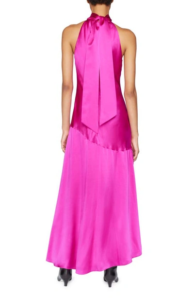 Shop Frame Draped Halter Neck Silk Midi Dress In Magenta