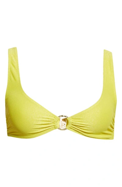 Shop Stella Mccartney Ring Detail Glitter Bikini Top In Yellow