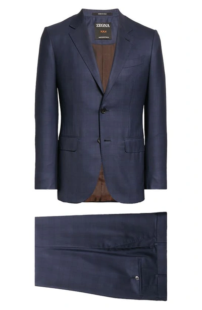 Shop Zegna Prince Of Wales Plaid Centoventimila Wool Suit In Navy