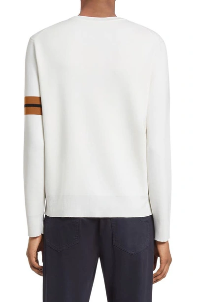 Zegna Stripe-detail Crew-neck Sweater In White
