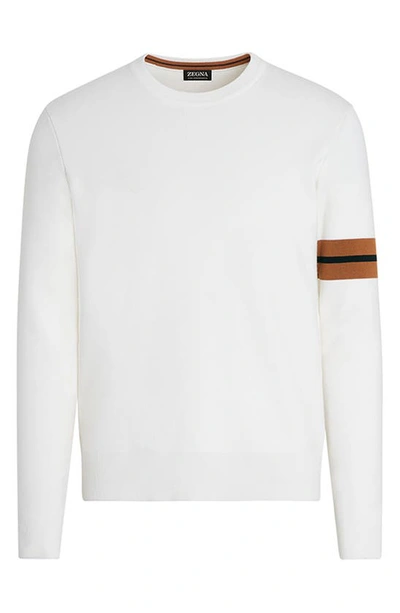 Zegna Stripe-detail Crew-neck Sweater In White