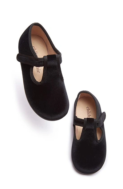 Shop Childrenchic Kids' Velvet T-strap Shoe In Black