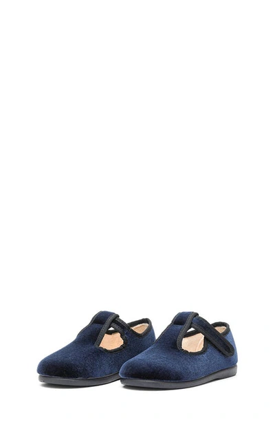 Shop Childrenchic Kids' Velvet T-strap Shoe In Navy