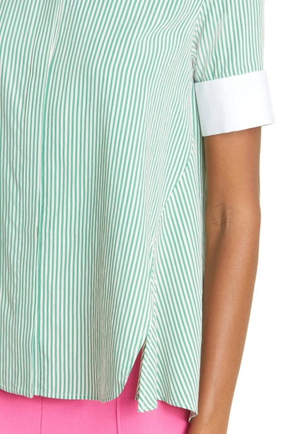 Shop Adam Lippes Stripe Trapeze Shirt In Kelly Green/ Ecru