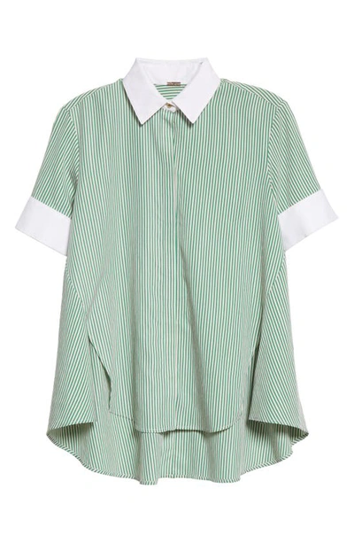 Shop Adam Lippes Stripe Trapeze Shirt In Kelly Green/ Ecru