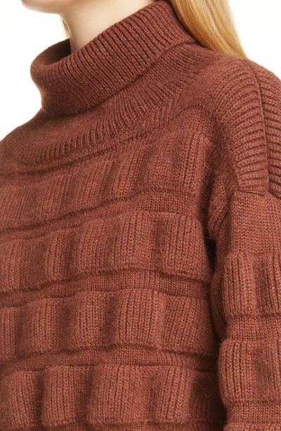 Shop Saint Laurent Stripe Crop Alpaca & Wool Turtleneck Sweater In Marron