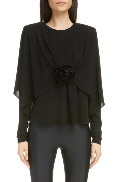 Shop Saint Laurent Flower Detail Crepe Jersey Top In Black