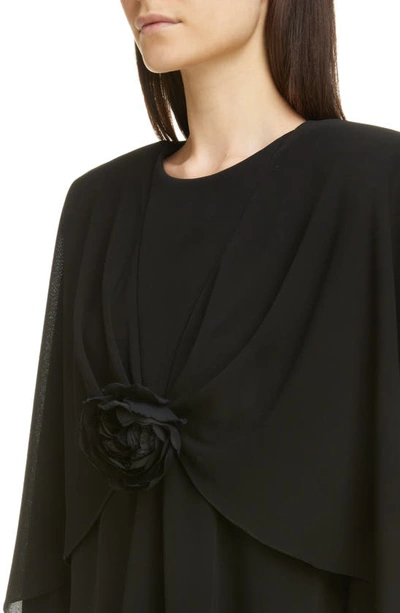 Shop Saint Laurent Flower Detail Crepe Jersey Top In Black