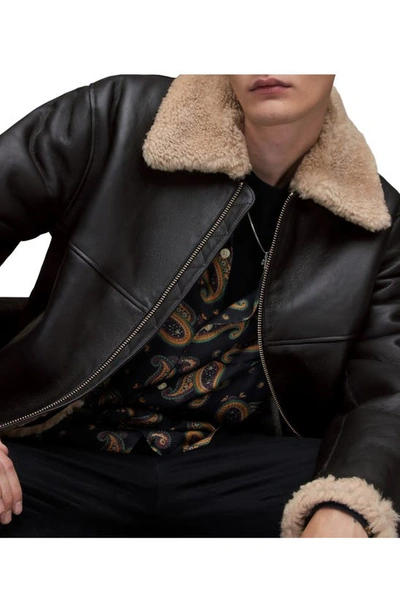 Hamel Genuine Shearling Trim Leather Jacket In Black