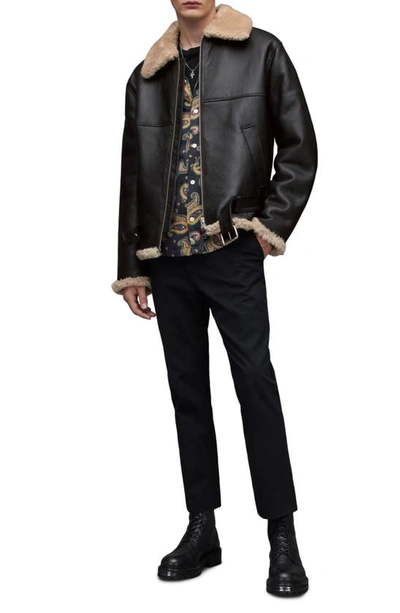 Hamel Genuine Shearling Trim Leather Jacket In Black