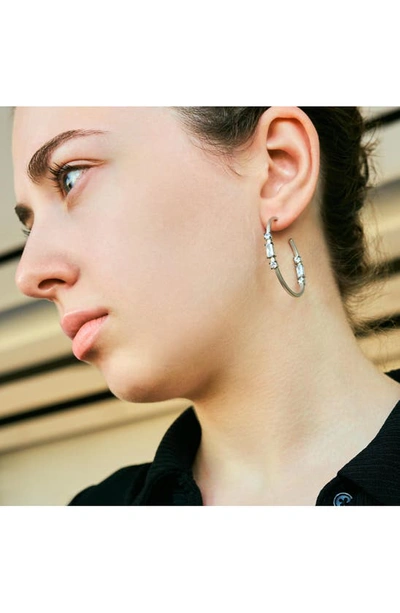 Shop Freida Rothman Touch Of Brooklyn Hoop Earrings In Silver And Black