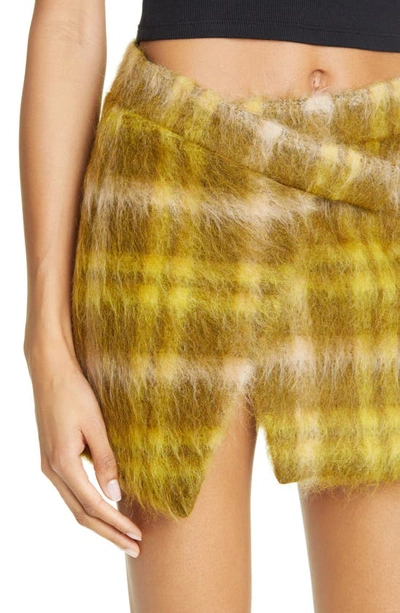 Shop Attico Cloe Check Asymmetric Miniskirt In Dark Forest