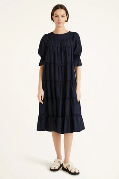 Merlette Paradis Open Tier Cotton Dress In Navy