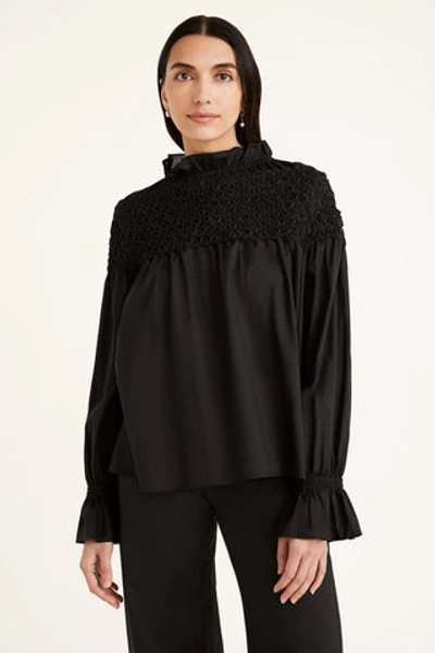 Merlette Womens Black Majorelle Flared-neck Cotton Top S In Black