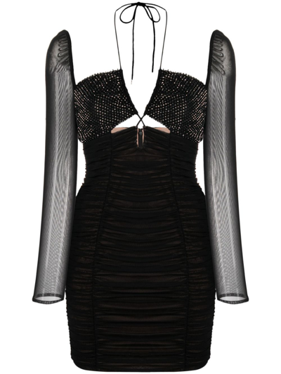 Shop Self-portrait Crystal-embellished Mesh Dress In Black