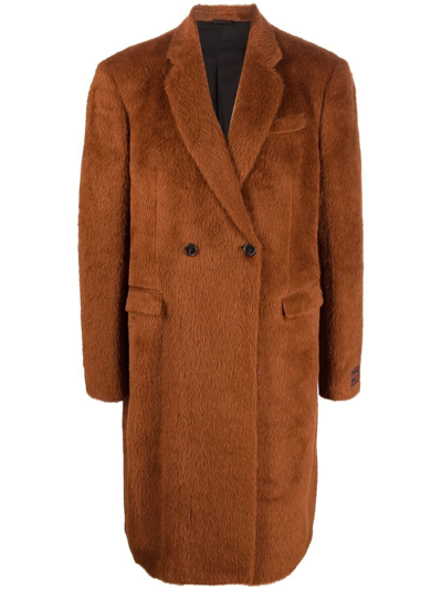 Shop Raf Simons Fluffy Double-breasted Coat In Brown