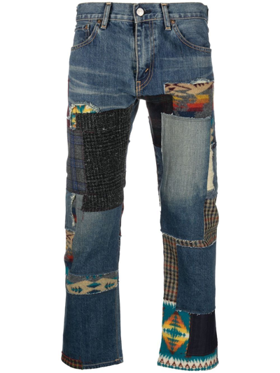 Shop Junya Watanabe Patchwork Cropped Bootcut Jeans In Blue