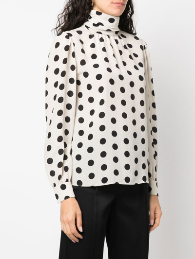 Shop Saint Laurent All-over Polka-dot Print Blouse In Neutrals