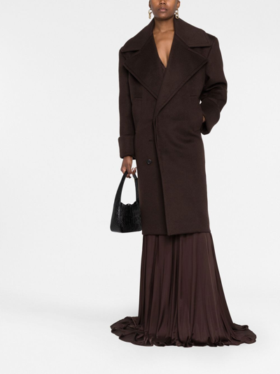 Shop Saint Laurent Double-breasted Tailored Coat In Brown