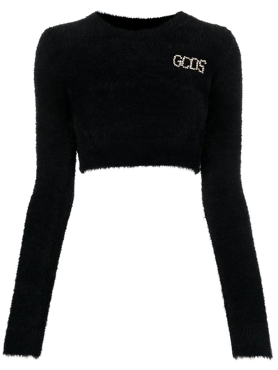 Shop Gcds Short Sweater With Crystal Logo In Black