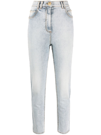 Shop Balmain High-waisted Slim Jeans In Blue