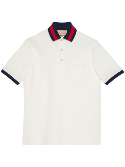 Shop Gucci Web Stripe-collar Piqué Polo Shirt In White