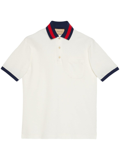 Gucci Mens Ivory MC logo-embroidered Striped Cotton-knit Polo Shirt M