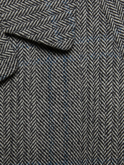 Gucci Long Houndstooth Wool Coat With Peaked Lapels In Gray
