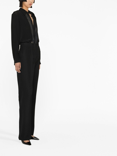 Shop Fendi Tailored Virgin Wool Slim-cut Trousers In Black