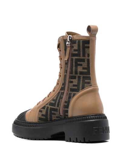 Shop Fendi Monogram Lace-up Boots In Brown