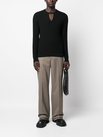 Shop Fendi Ribbed-knit Virgin Wool Jumper In Black