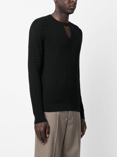 Shop Fendi Ribbed-knit Virgin Wool Jumper In Black