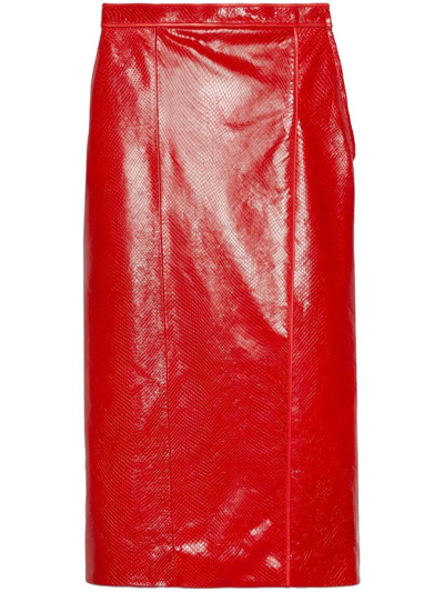Shop Gucci Crocodile-effect Pencil Skirt In Red