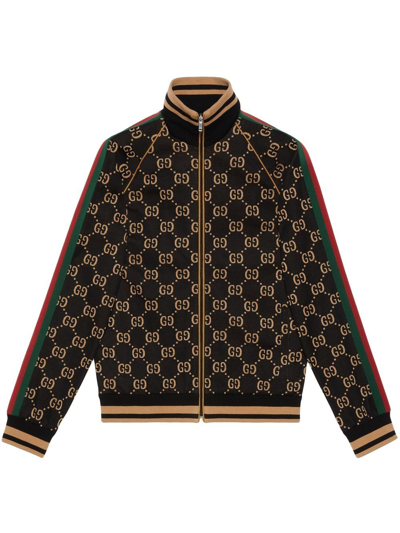 Shop Gucci Gg Damier-jacquard Zipped Jacket In Black