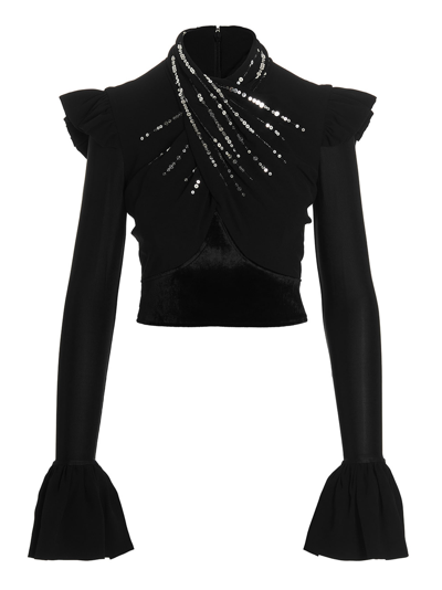 Shop Rabanne Sequin Draped Top In Black