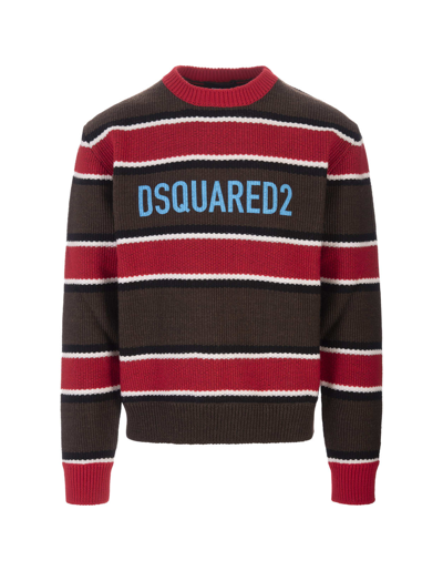 Shop Dsquared2 Man  Sweater In Multicolored Striped Wool