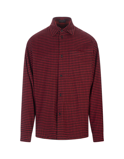 Shop Balenciaga Man Reversible Shirt In Red Check Flannel
