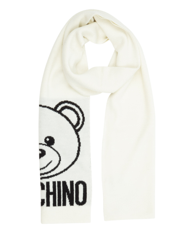 Shop Moschino Teddy Bear Wool Wool Scarf In White