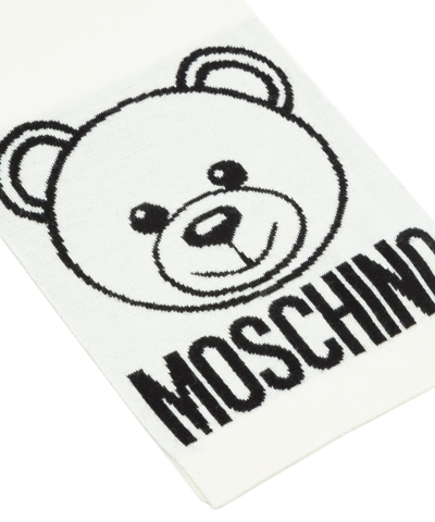 Shop Moschino Teddy Bear Wool Wool Scarf In White