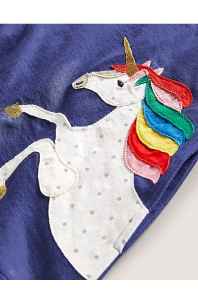 Shop Mini Boden Kids' Appliqué Long Sleeve Cotton Dress In Starboard Blue Unicorn