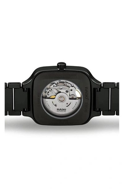 Rado True Square Automatic Open Heart Ceramic Bracelet Watch, 38mm In Black