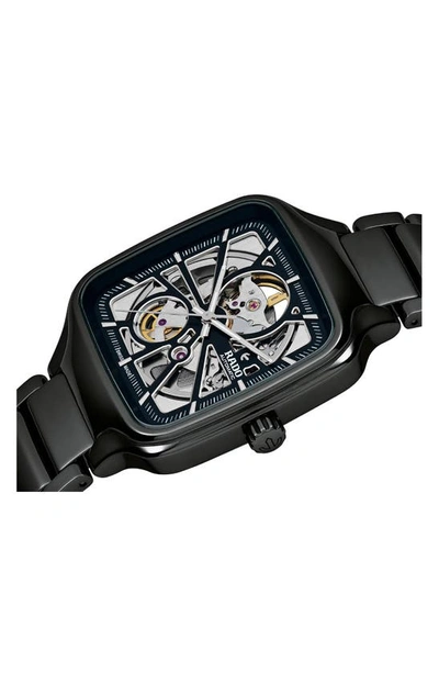 Rado True Square Automatic Open Heart Ceramic Bracelet Watch, 38mm In Black