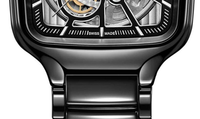Rado True Square Automatic Open Heart Ceramic Bracelet Watch, 38mm In Black