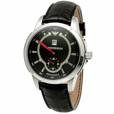 Pre-owned Emporio Armani Ar4600 Men Round Automatic Watch Black Leather Black Dial Date