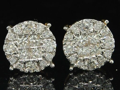 Pre-owned Jfl Diamonds & Timepieces Ladies 14k Yellow Gold Princess Cut Halo Set Diamond Studs Earrings 1.50 Ct. In White